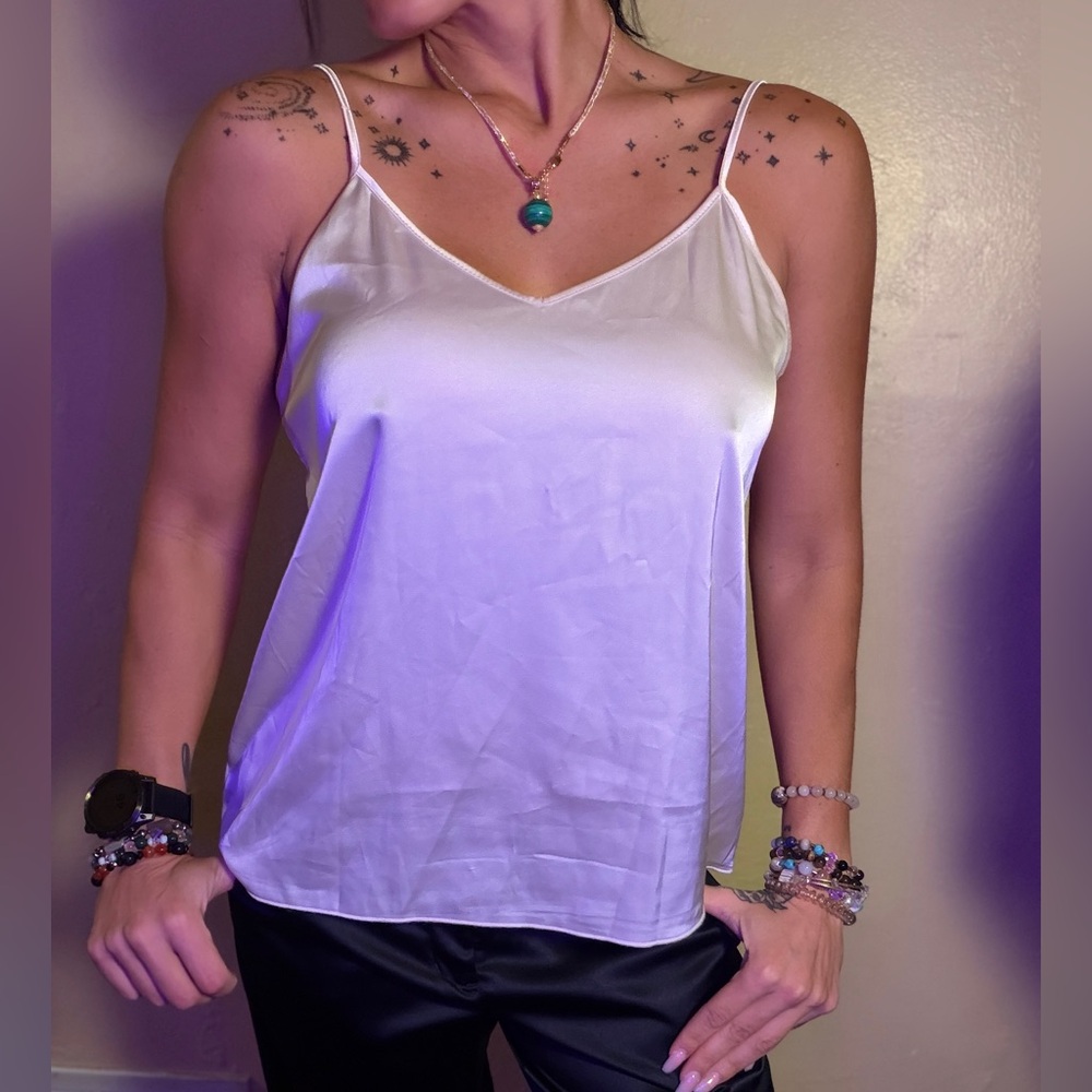 Elegant Cream White Satin Cami Tank Top